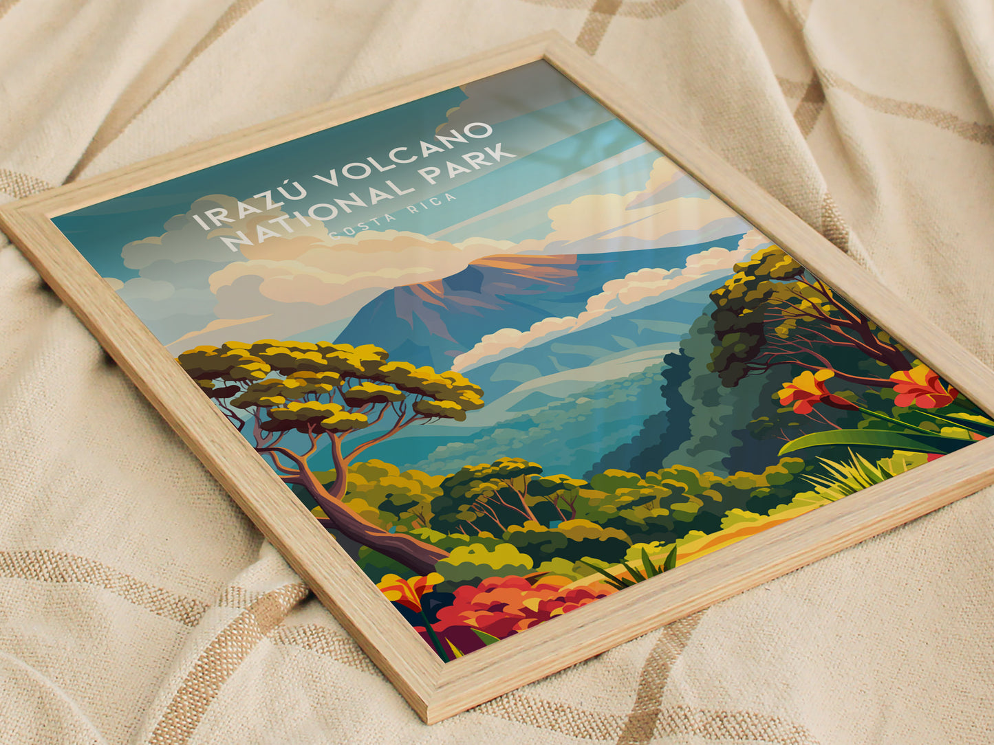 Irazú Volcano National Park, Costa Rica Poster | Crater Lake & Misty Summit Wall Art — styled in a modern interior