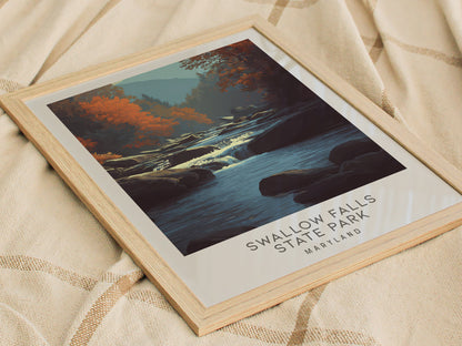 Swallow Falls State Park Matte Border Poster | Maryland Travel Wall Art — styled in a modern interior