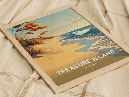 Treasure Island, Florida Poster | Sunset Beach & Lifeguard Tower Wall Art — styled in a modern interior