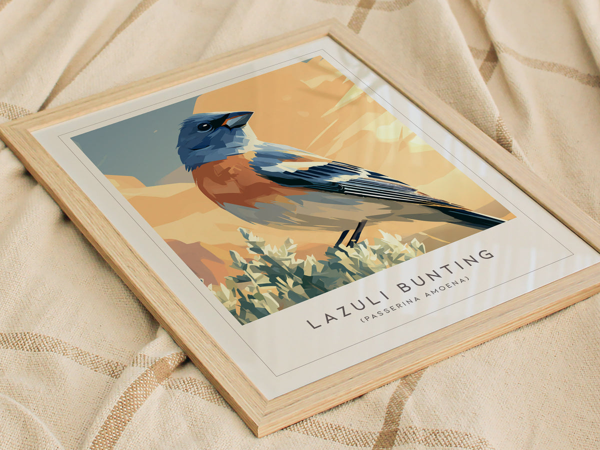 Lazuli Bunting, Passerina amoena Poster | Vibrant Songbird Nature Poster Wall Art — styled in a modern interior