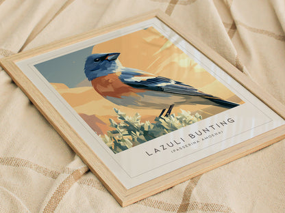 Lazuli Bunting, Passerina amoena Poster | Vibrant Songbird Nature Poster Wall Art — styled in a modern interior