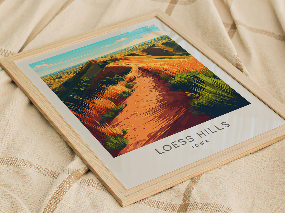 Loess Hills Matte Border Poster | Iowa Travel Wall Art — styled in a modern interior