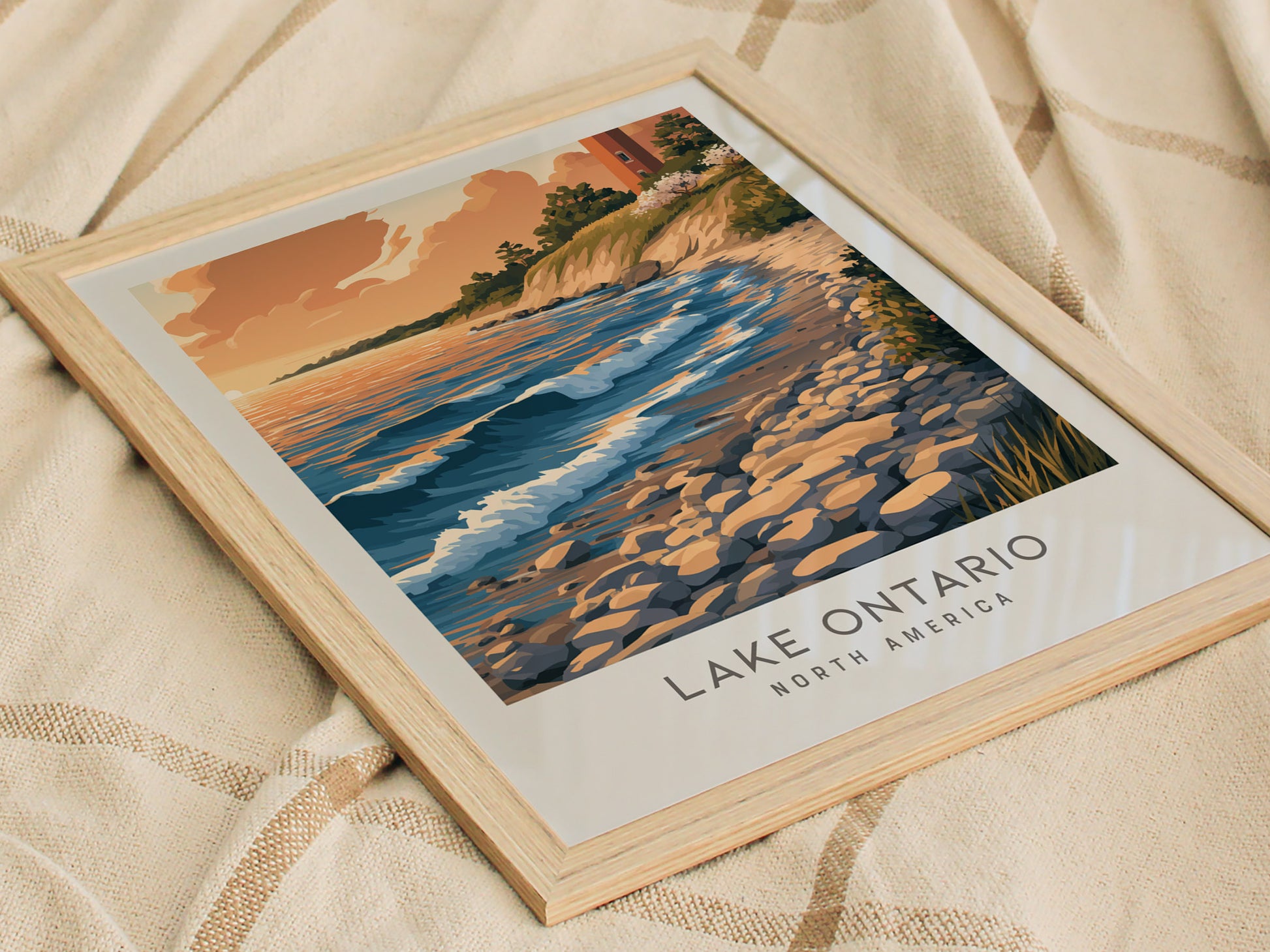 Lake Ontario Matte Border Poster | North America Travel Wall Art — styled in a modern interior