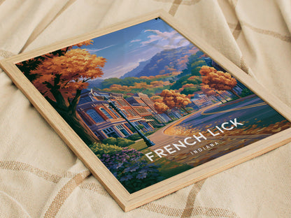 French Lick, Indiana Poster | Historic Springs Resort Town Wall Art — styled in a modern interior