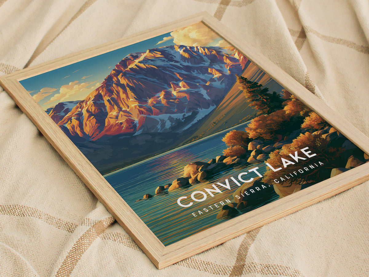 Convict Lake, Eastern Sierra, California Poster | Alpine Mountain Lake Travel Wall Art — styled in a modern interior
