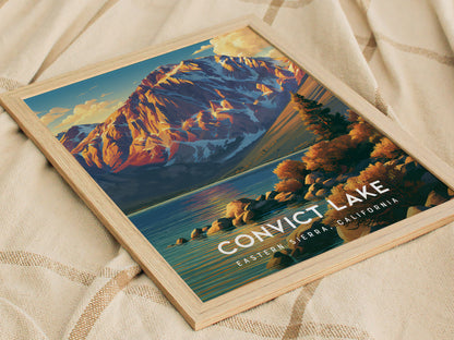 Convict Lake, Eastern Sierra, California Poster | Alpine Mountain Lake Travel Wall Art — styled in a modern interior