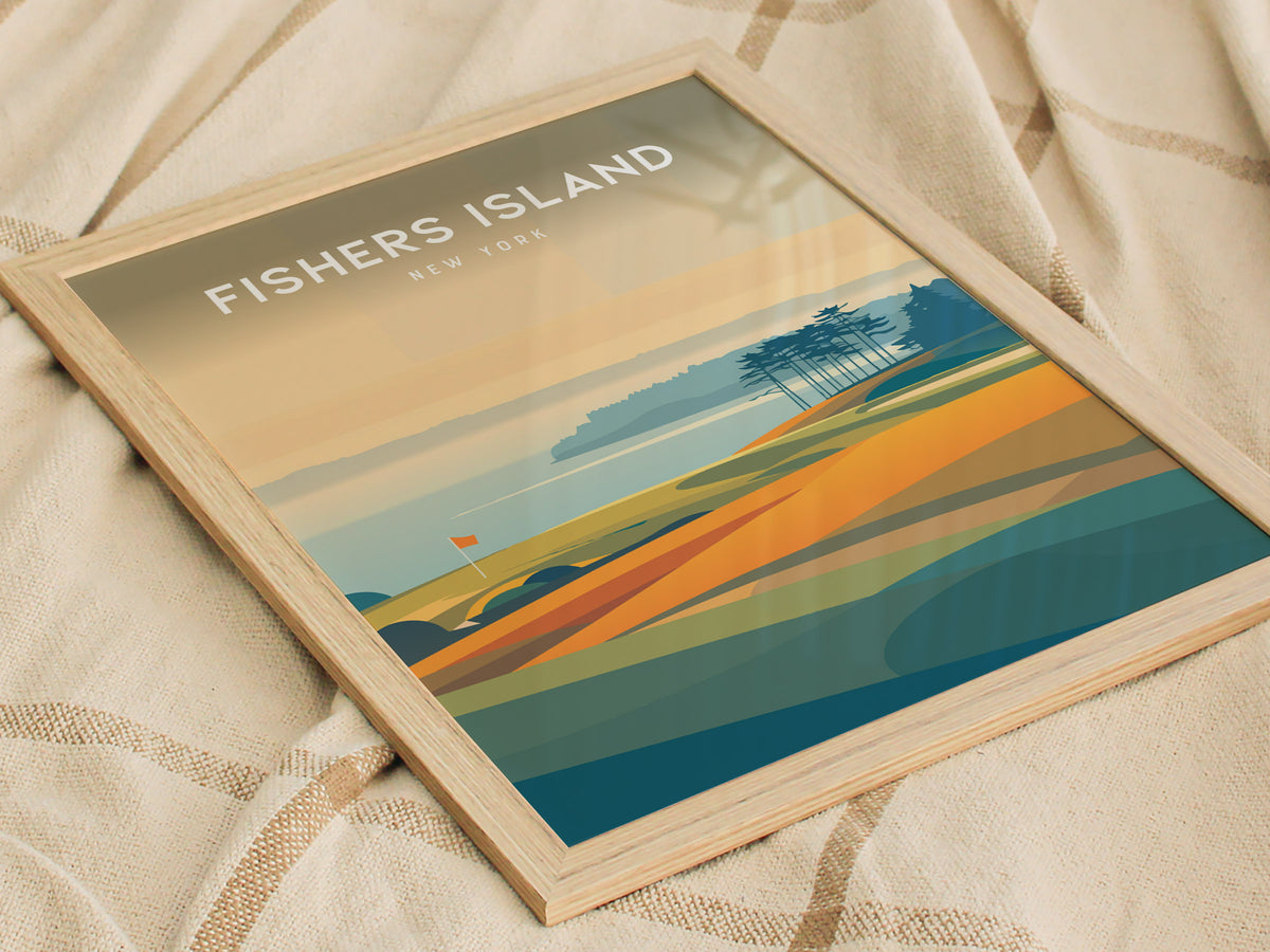 Fishers Island, New York Poster | Links Poster & Country Club Decor Wall Art — styled in a modern interior