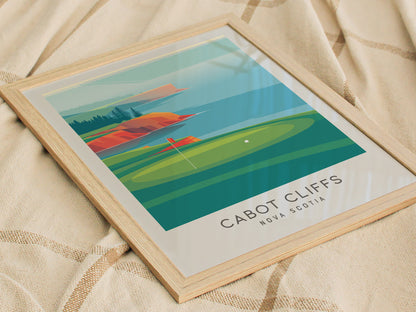 Cabot Cliffs Matte Border Poster | Nova Scotia Golf Wall Art Golfer Gift — styled in a modern interior