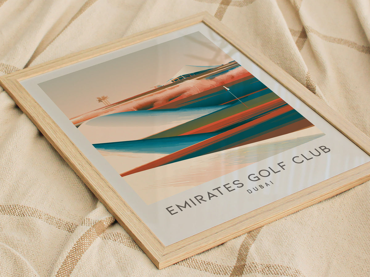 Emirates Golf Club Matte Border Poster | Dubai Golf Course Print & Country Club Decor — styled in a modern interior
