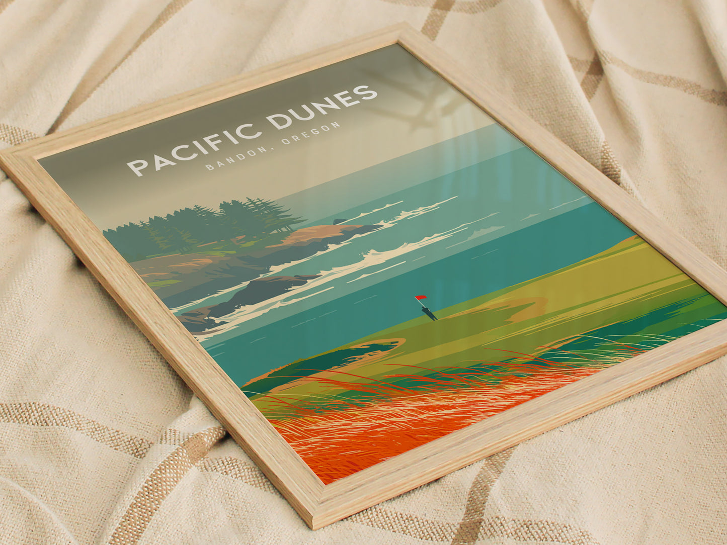 Pacific Dunes, Bandon, Oregon Poster | Links Poster Golfer Gift Wall Art — styled in a modern interior