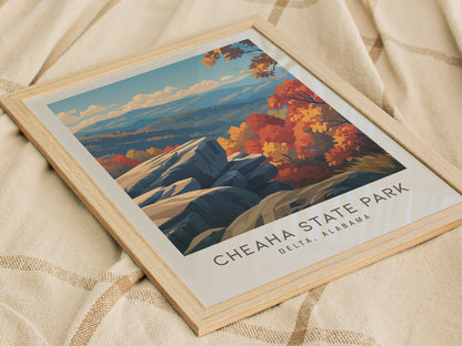 Cheaha State Park Matte Border Poster | Delta, Alabama Destination Print Travel Wall Art — styled in a modern interior