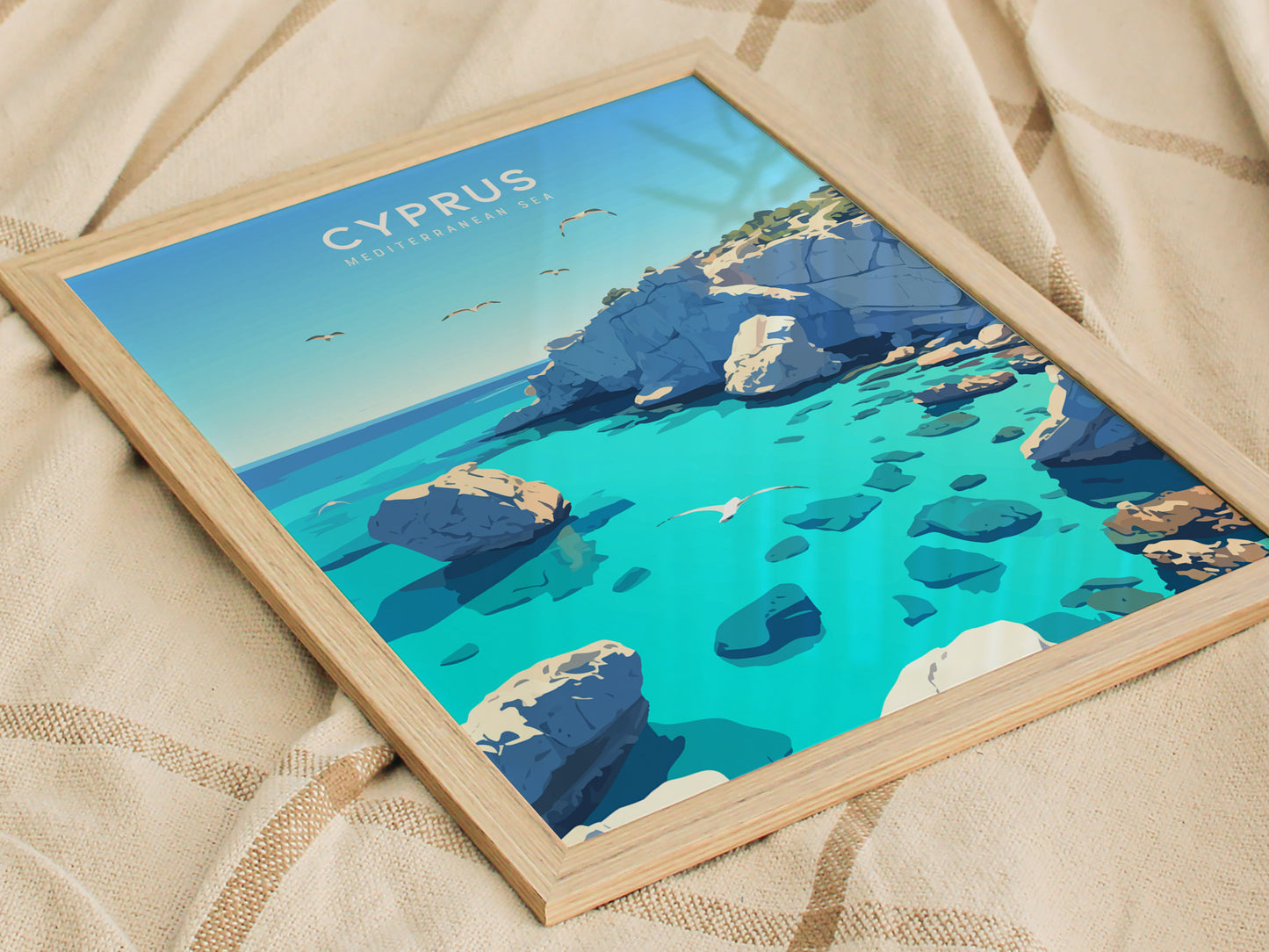 Cyprus Travel Poster | Coastal Mediterranean Wall Art | Framed or Unframed