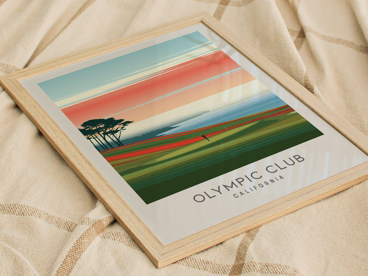 Olympic Club Matte Border Poster | California Golf Course Print & Country Club Decor — styled in a modern interior
