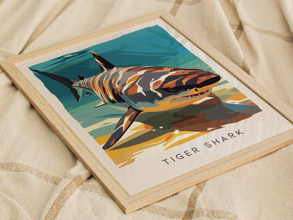 Tiger Shark, Galeocerdo cuvier Poster | Oceanic Predator Wildlife Wall Art — styled in a modern interior