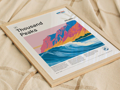 Thousand Peaks, Hawaii Poster | Tropical Surf Break Paradise Wall Art — styled in a modern interior