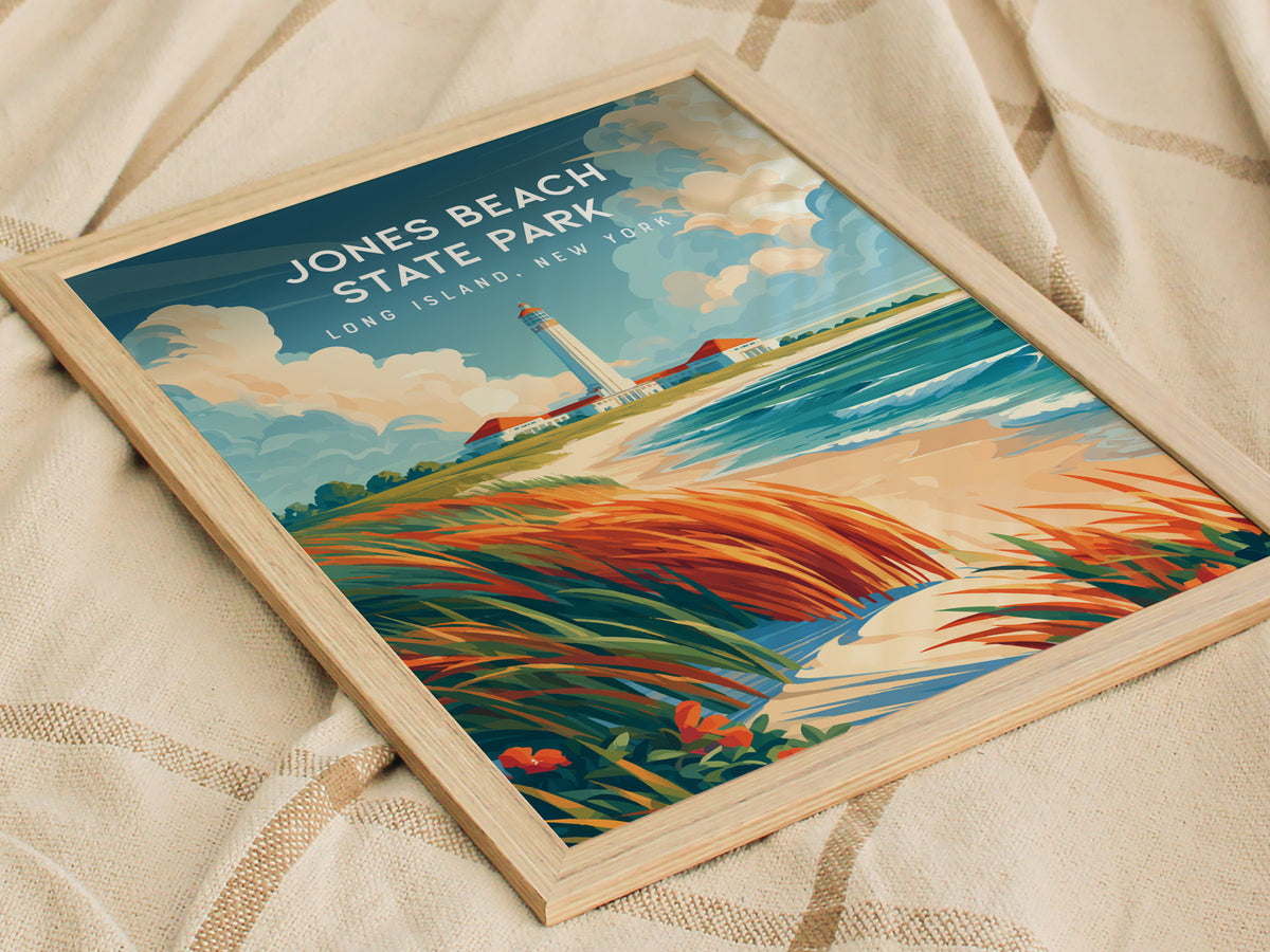 Jones Beach State Park, Long Island, New York Poster | Sun-Drenched Shoreline Destination Print Wall Art — styled in a modern