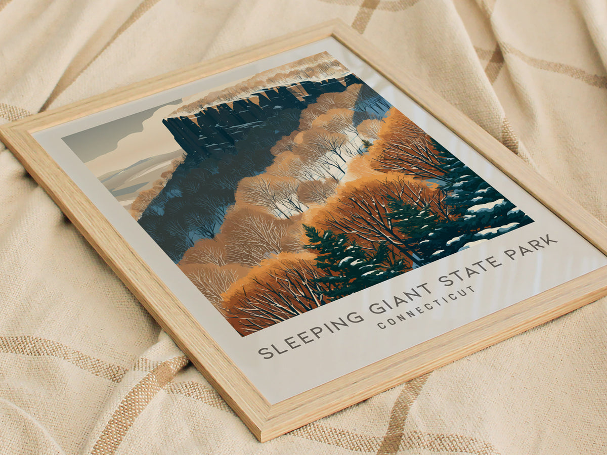Sleeping Giant State Park Matte Border Poster | Connecticut Travel Wall Art — styled in a modern interior
