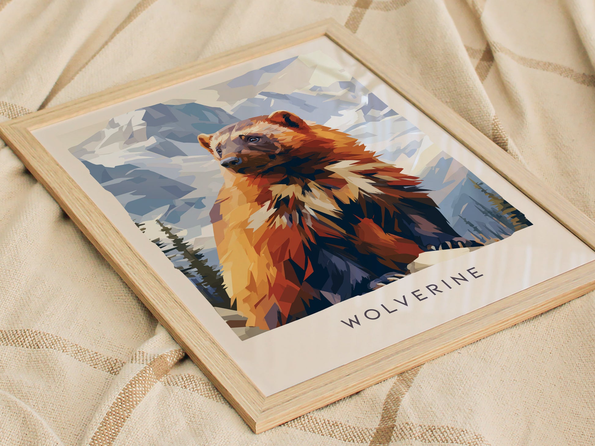 Wolverine, Gulo gulo Poster | Fierce Mountain Wildlife Wall Art — styled in a modern interior
