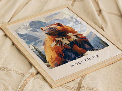 Wolverine, Gulo gulo Poster | Fierce Mountain Wildlife Wall Art — styled in a modern interior