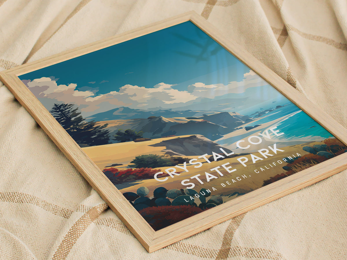 Crystal Cove State Park, Laguna Beach, California Poster | Coastal Beach Decor Wall Art — styled in a modern interior