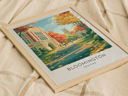 Bloomington Matte Border Poster | Indiana Destination Print Travel Wall Art — styled in a modern interior