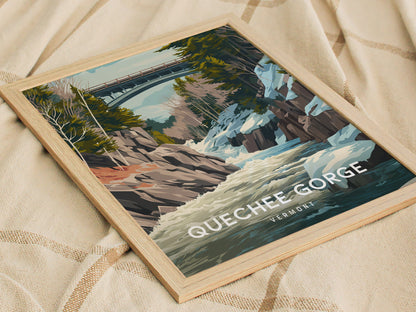 Quechee Gorge, Vermont Poster | Scenic Bridge & River Valley Wall Art — styled in a modern interior