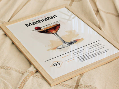 Manhattan Cocktail Poster | Classic Whiskey Kitchen or Bar Art