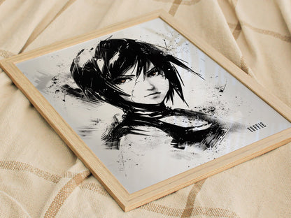 Detail of Yuffie Kisaragi illustration on the poster highlighting ink lines