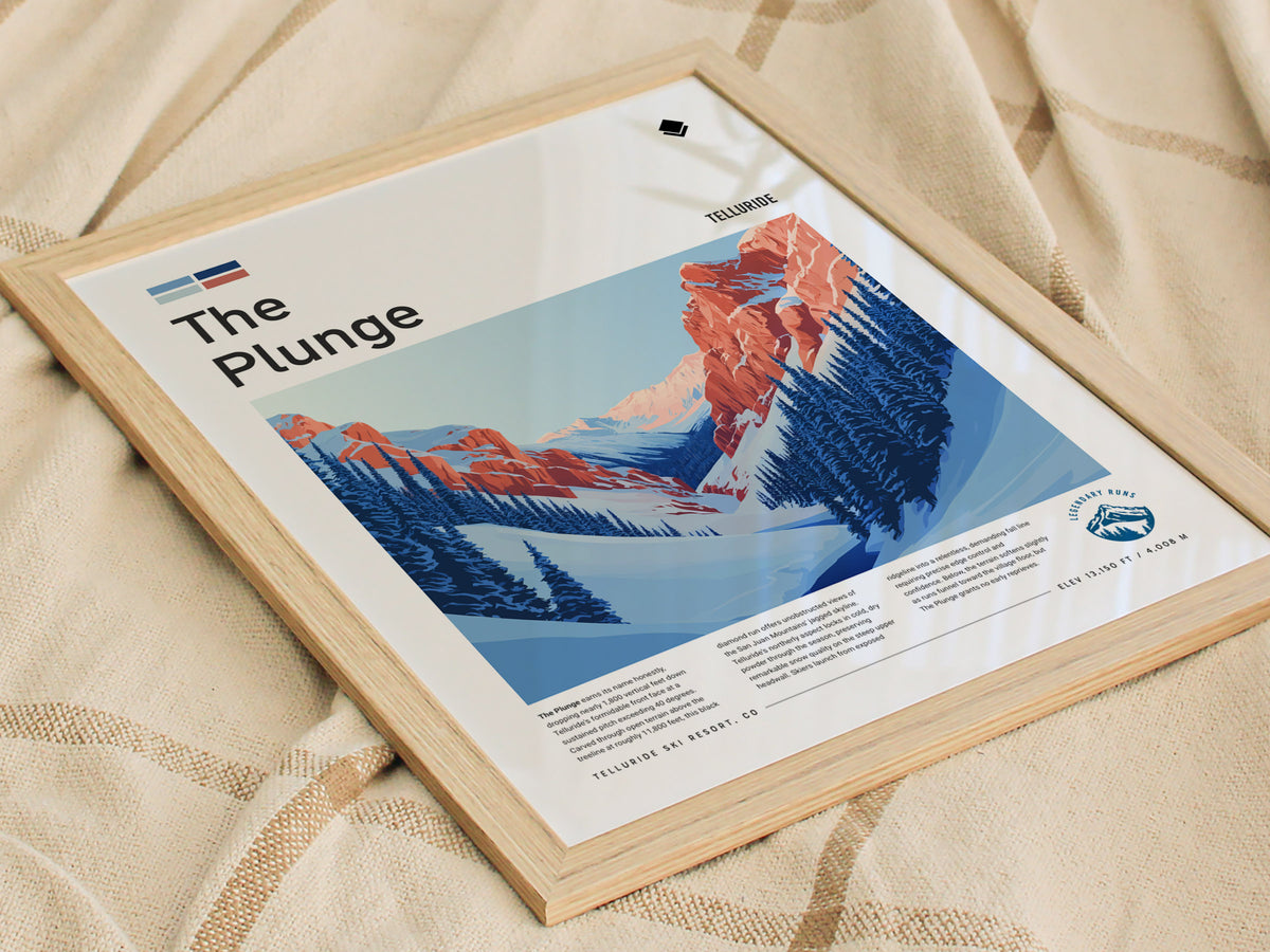 The Plunge, Telluride Poster | Alpine Ski Run Mountain Poster Wall Art — styled in a modern interior