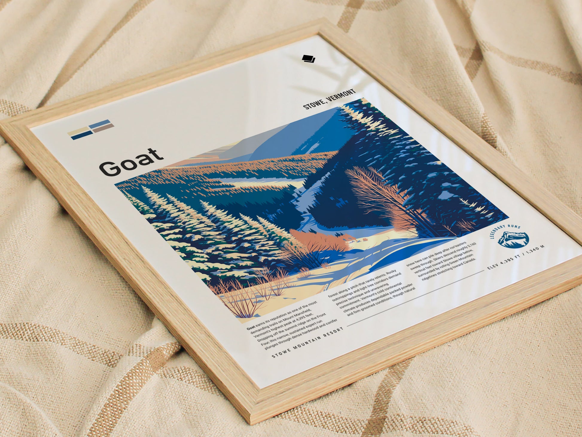 Goat, Stowe Poster | Mountain Goat Ski Trail Wall Art — styled in a modern interior