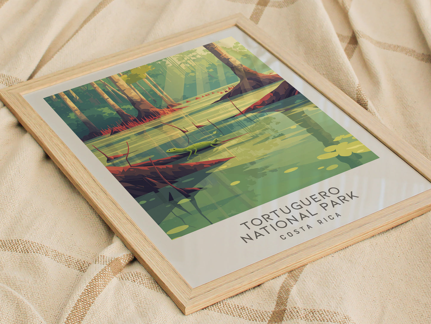 Tortuguero National Park Matte Border Poster | Costa Rica Travel Wall Art — styled in a modern interior