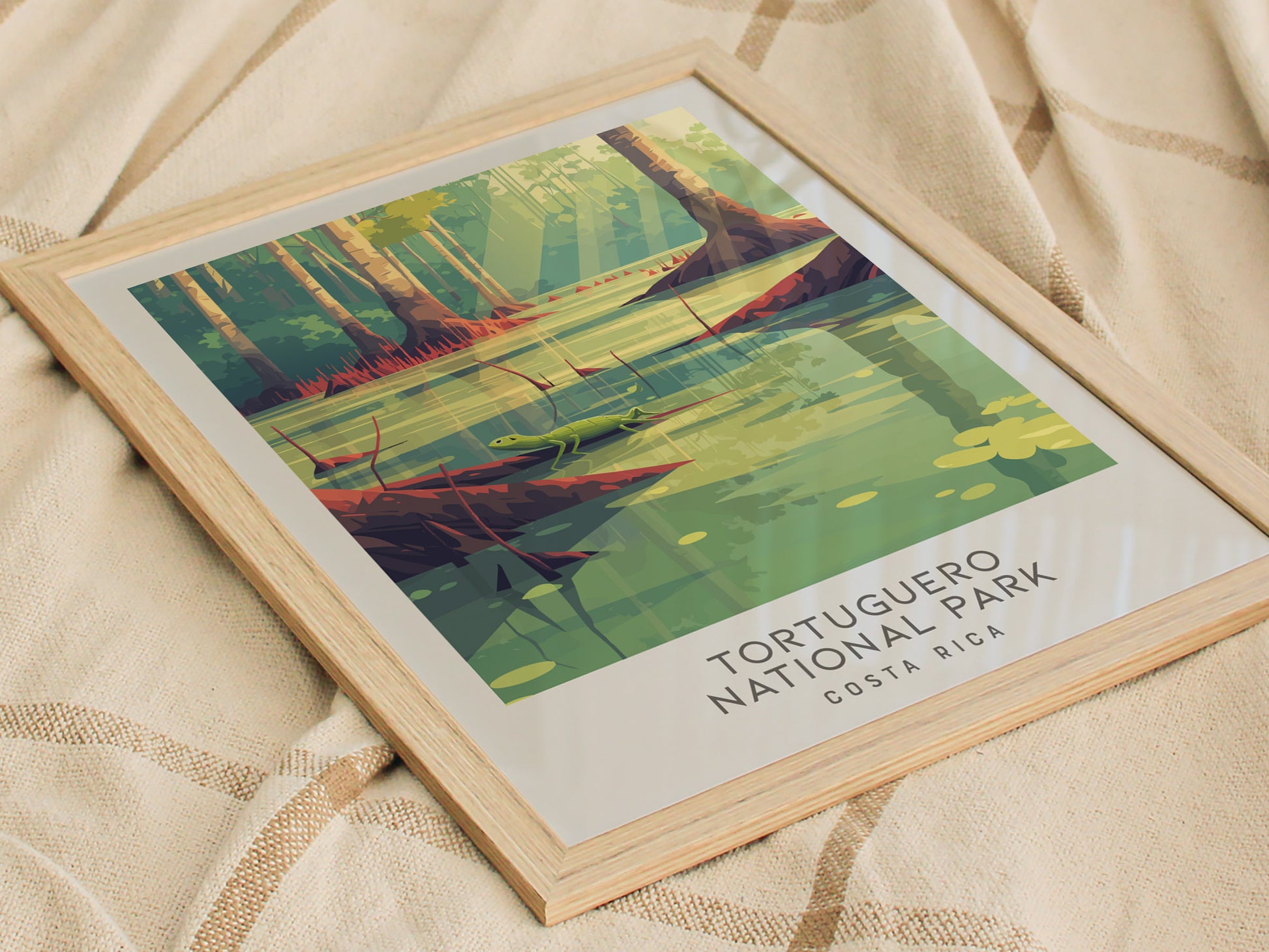 Tortuguero National Park Matte Border Poster | Costa Rica Travel Wall Art — styled in a modern interior