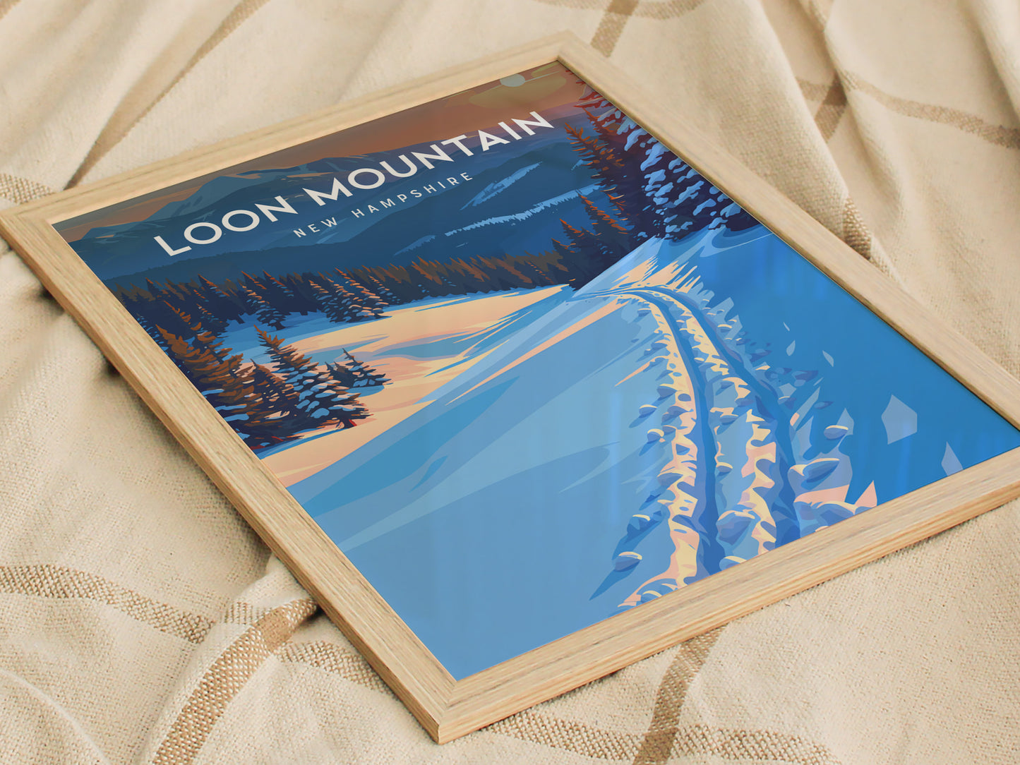 Loon Mountain, New Hampshire Poster | Alpine Ski Lodge Destination Print Wall Art — styled in a modern interior
