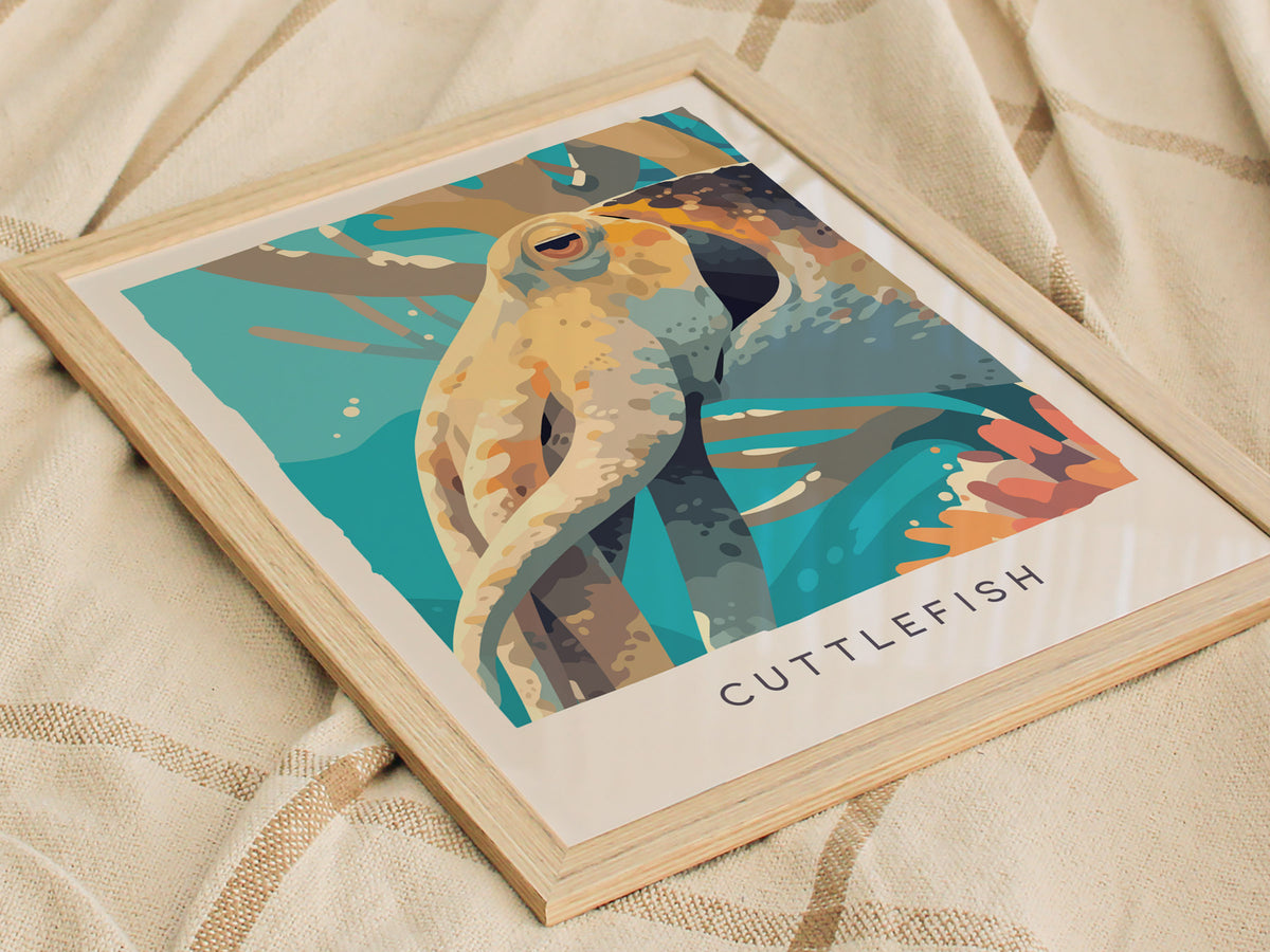 Cuttlefish Wildlife Poster | Vibrant Ocean Cephalopod Art Wall Art — styled in a modern interior