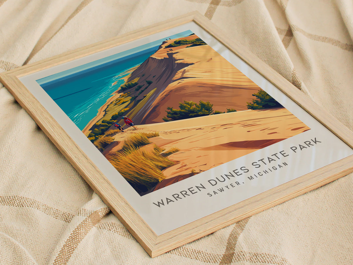 Warren Dunes State Park Matte Border Poster | Sawyer, Michigan Destination Print — styled in a modern interior