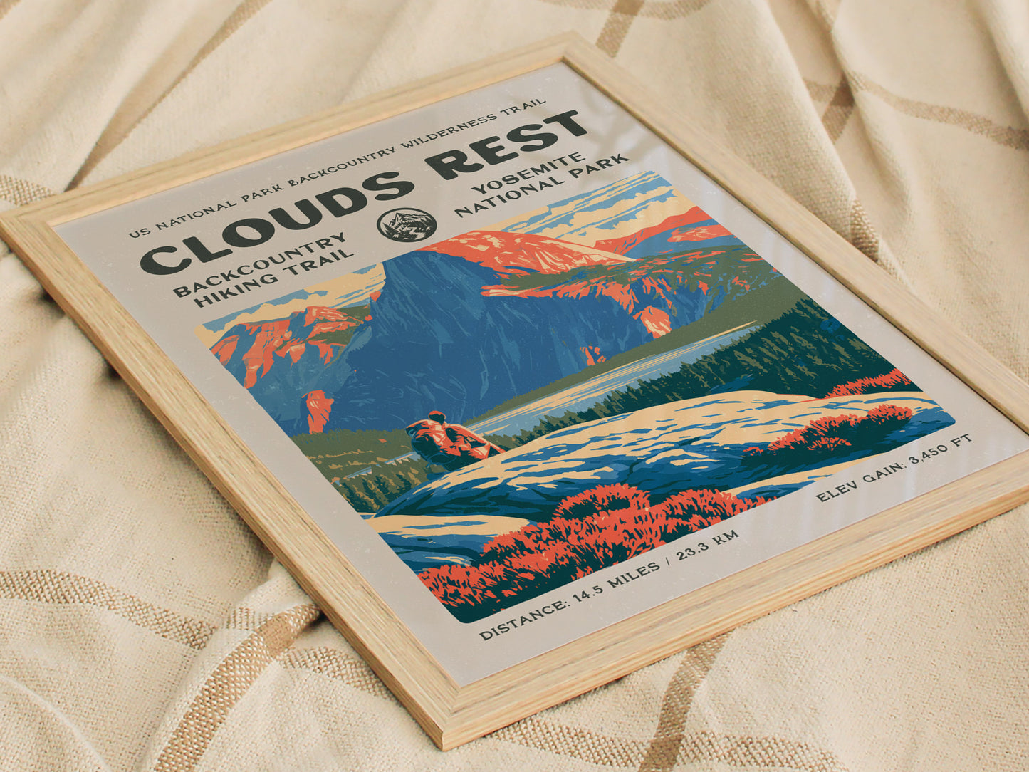 Clouds Rest, Yosemite Poster | Hiker Gift | Above the Granite Horizon Wall Art — styled in a modern interior