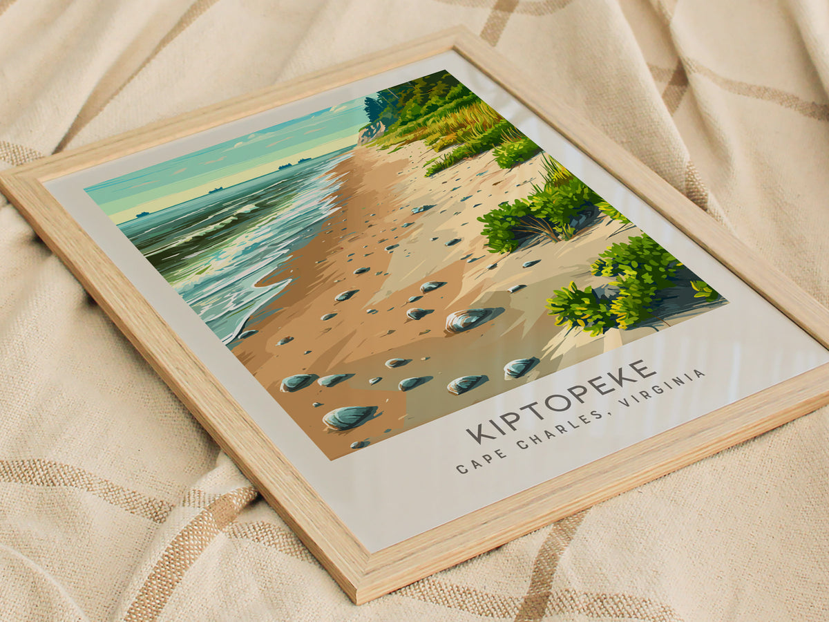 Kiptopeke Matte Border Poster | Cape Charles, Virginia Coastal Beach Decor — styled in a modern interior