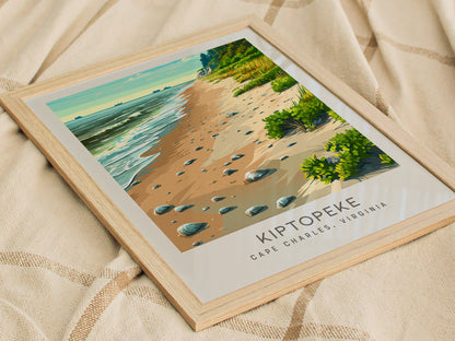 Kiptopeke Matte Border Poster | Cape Charles, Virginia Coastal Beach Decor — styled in a modern interior