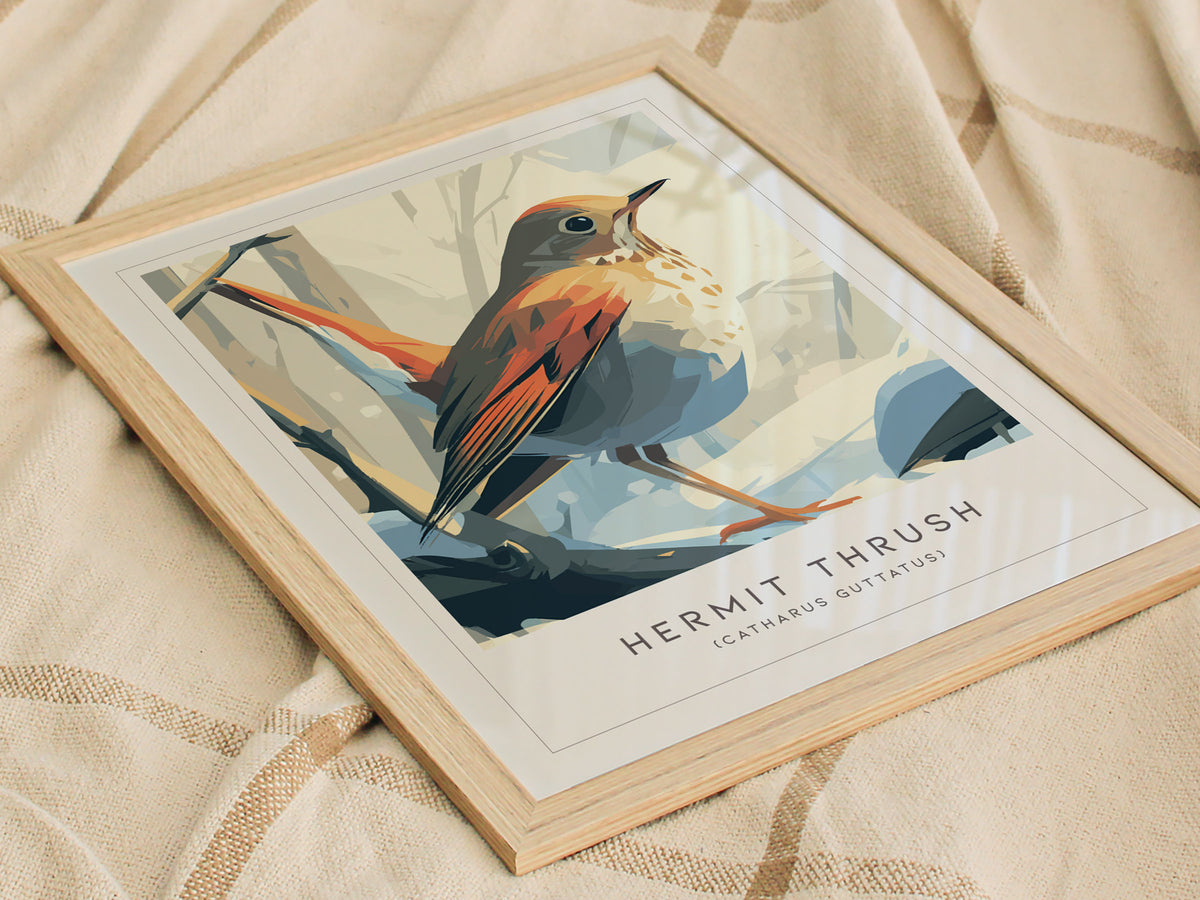 Hermit Thrush Poster | Woodland Songbird Forest Art Wall Art — styled in a modern interior