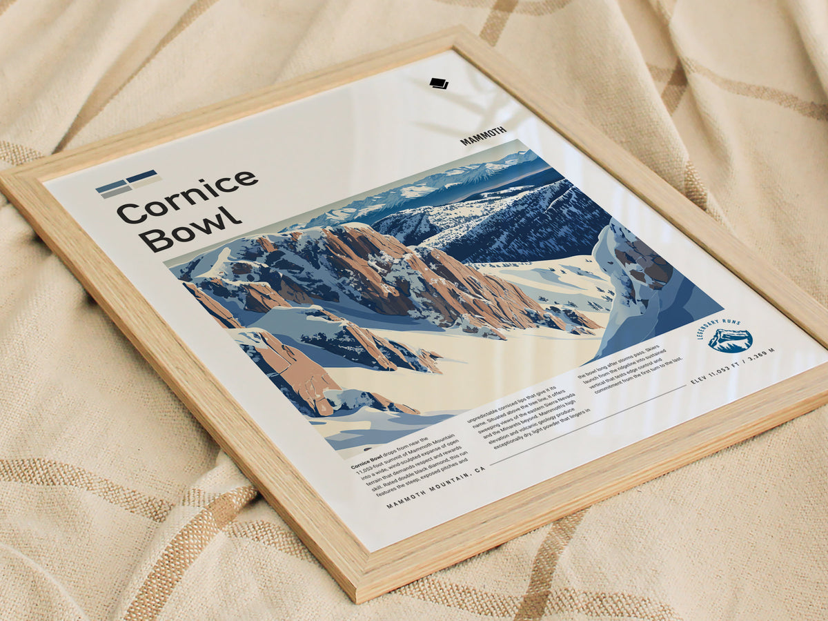 Cornice Bowl, Mammoth Poster | Alpine Print Ski Lodge Decor Wall Art — styled in a modern interior