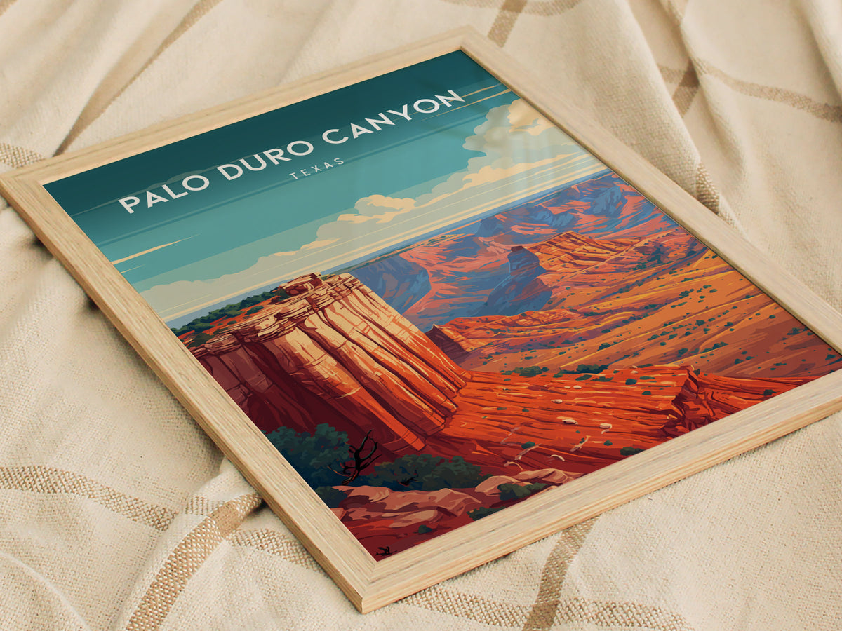 Palo Duro Canyon, Texas Poster | Red Rock Desert Destination Print Wall Art — styled in a modern interior