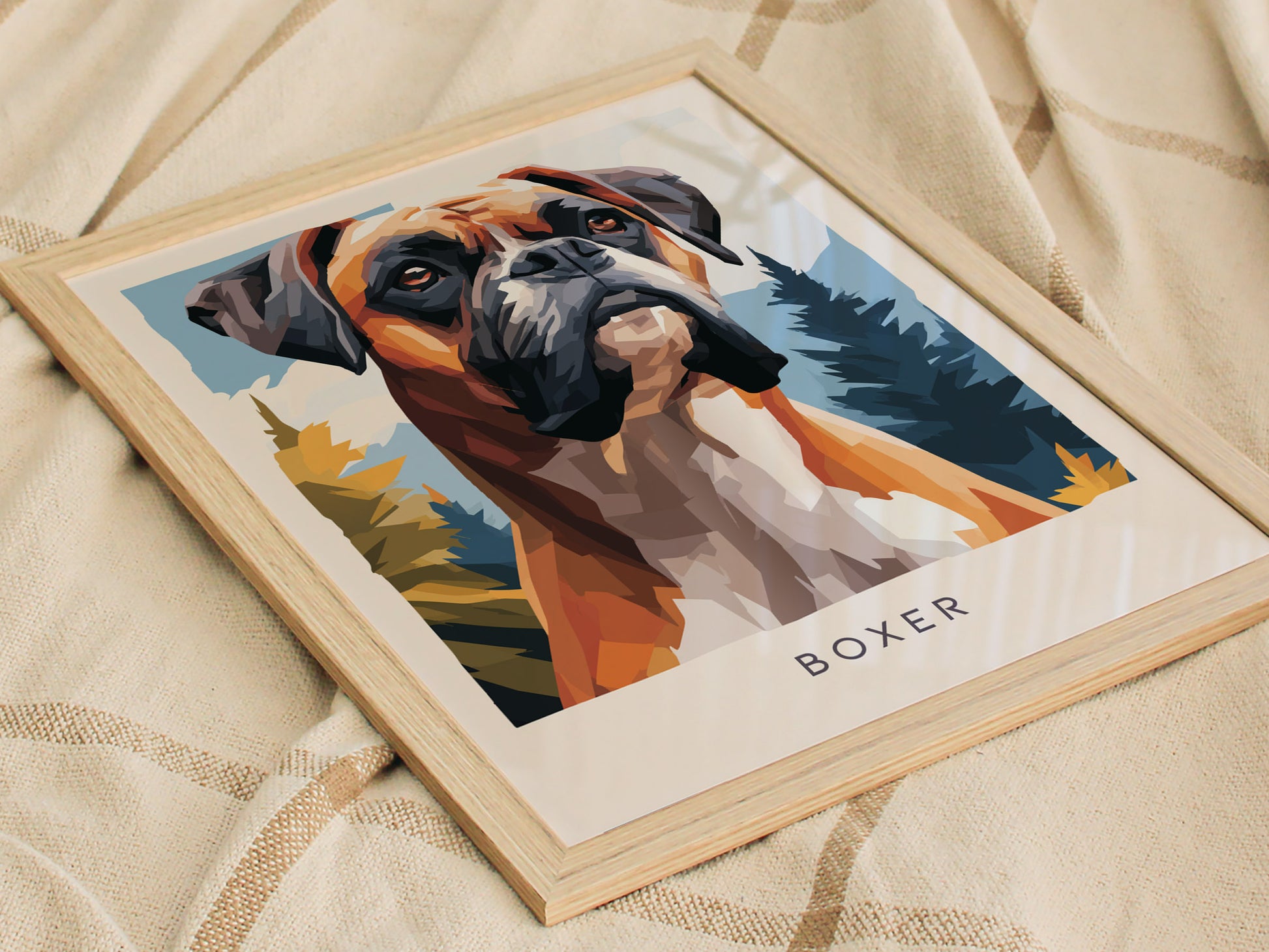 Boxer Poster | Loyal & Noble Canine Portrait Wall Art — styled in a modern interior