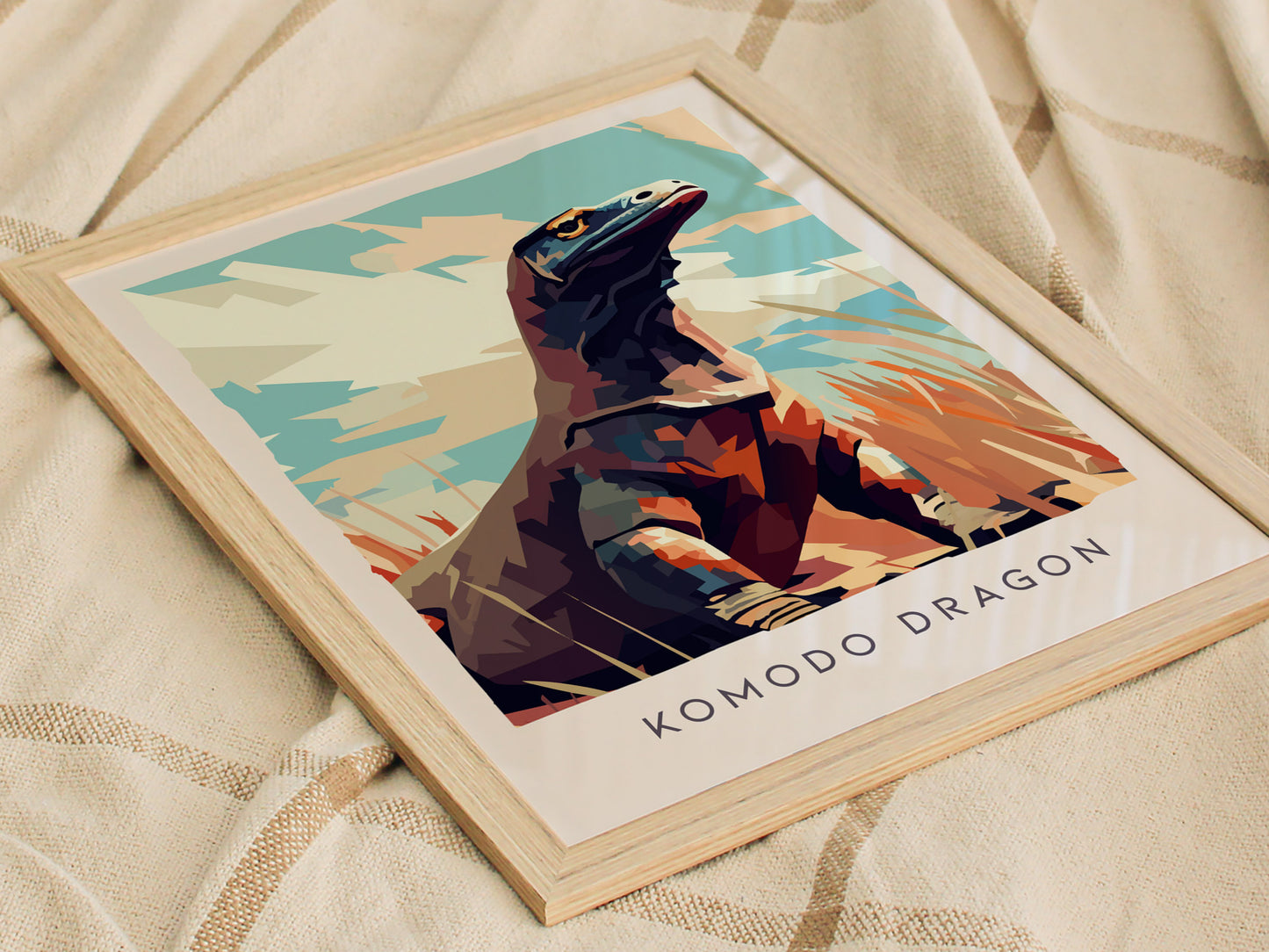 Komodo Dragon Poster | Ancient Reptile Wildlife Wall Art — styled in a modern interior