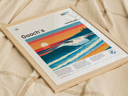 Gooch's Beach, Kennebunk, Maine Poster | Rocky Shore & Rolling Waves Wall Art — styled in a modern interior