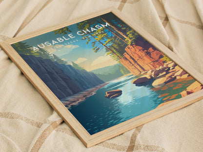 Ausable Chasm, Adirondacks, New York Poster | Gorge & Waterfall Vacation Wall Art — styled in a modern interior