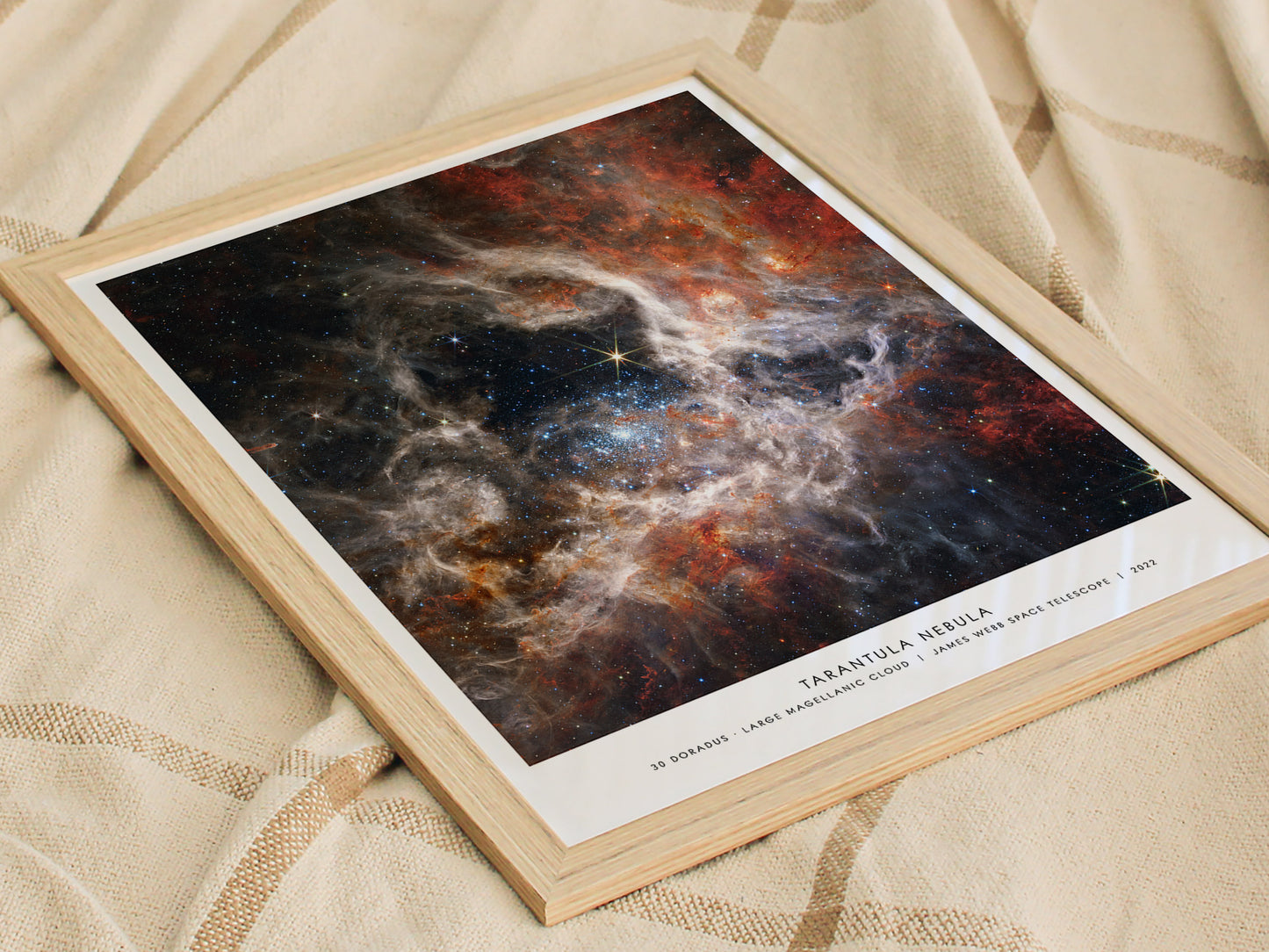 Natural wood framed Tarantula Nebula space print