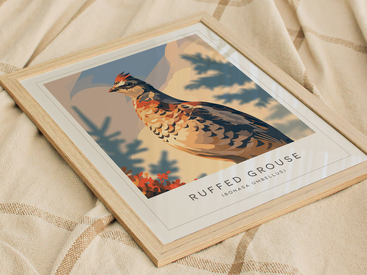 Ruffed Grouse Poster | Woodland Bird in Autumn Forest Wall Art — styled in a modern interior