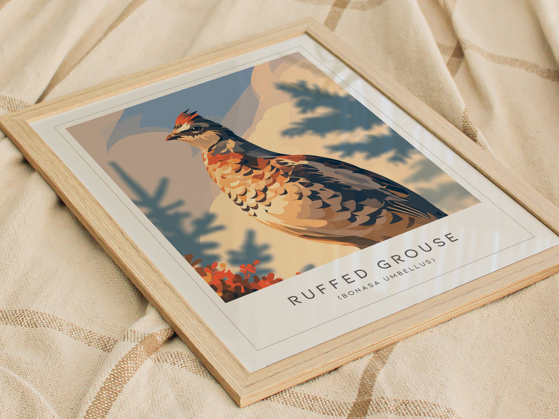 Ruffed Grouse Poster | Woodland Bird in Autumn Forest Wall Art — styled in a modern interior