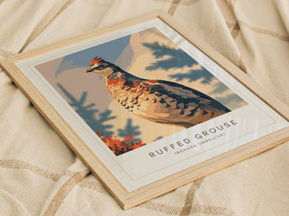 Ruffed Grouse Poster | Woodland Bird in Autumn Forest Wall Art — styled in a modern interior