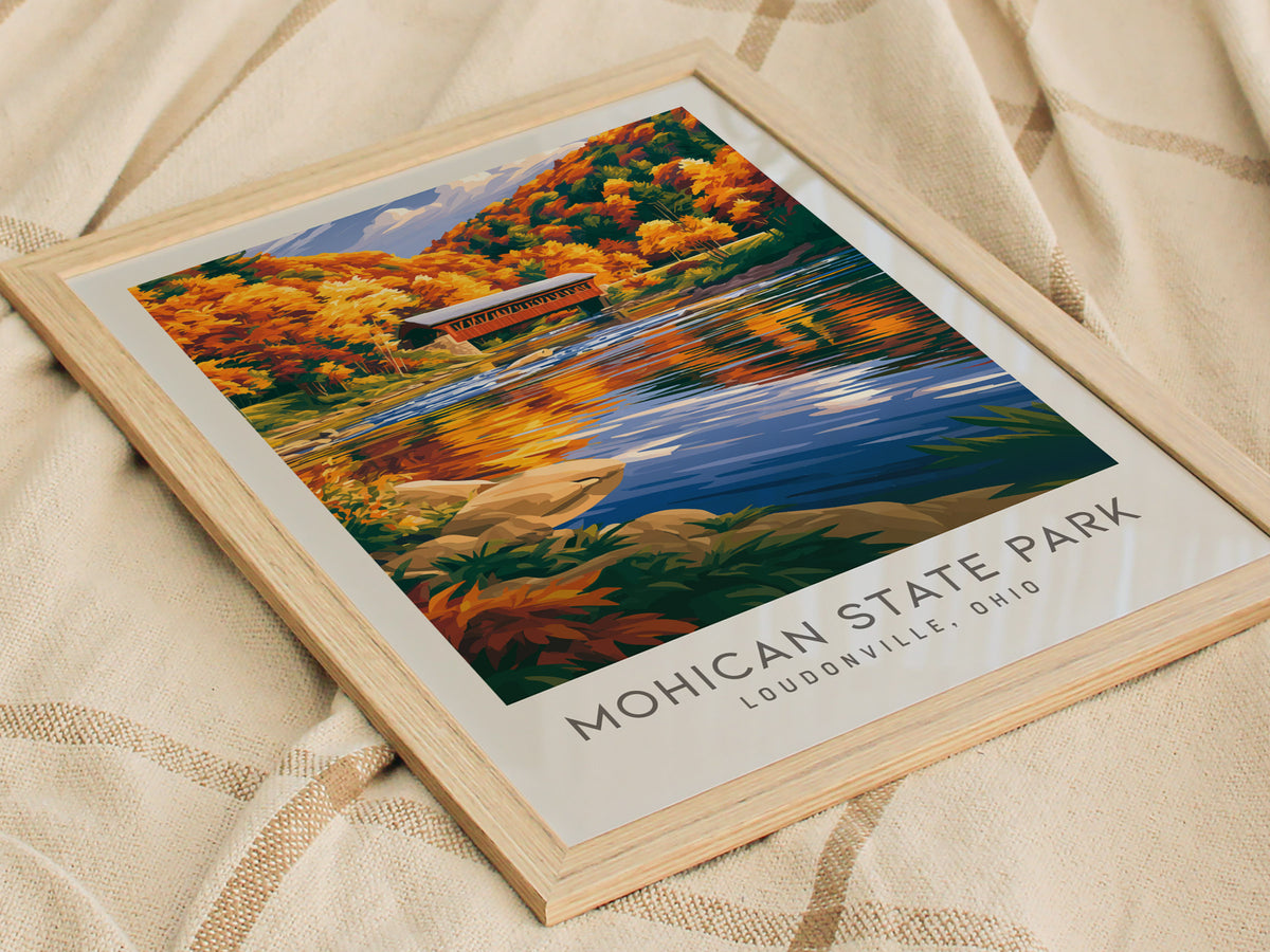 Mohican State Park Matte Border Poster | Loudonville, Ohio Destination Print — styled in a modern interior